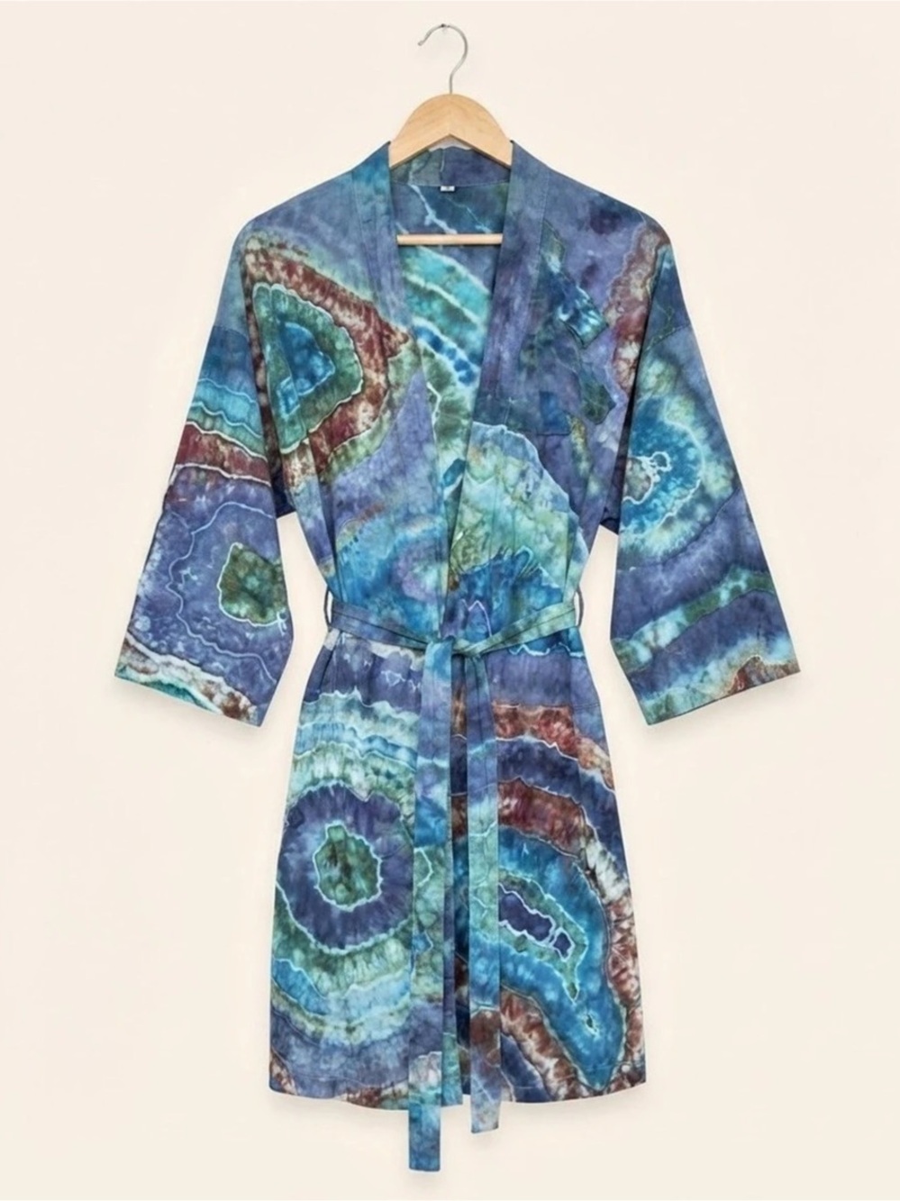 Abstract Belted Robe in Blue & Green